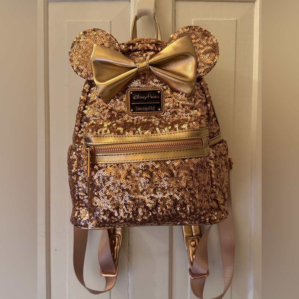 Rose Gold Minnie Mouse Sequin Loungefly Mini Backpack